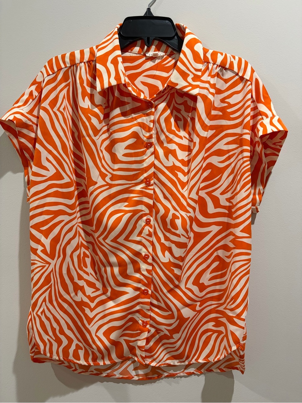 JODIFL Orange & White Zebra-Print Short Sleeve Button Shirt